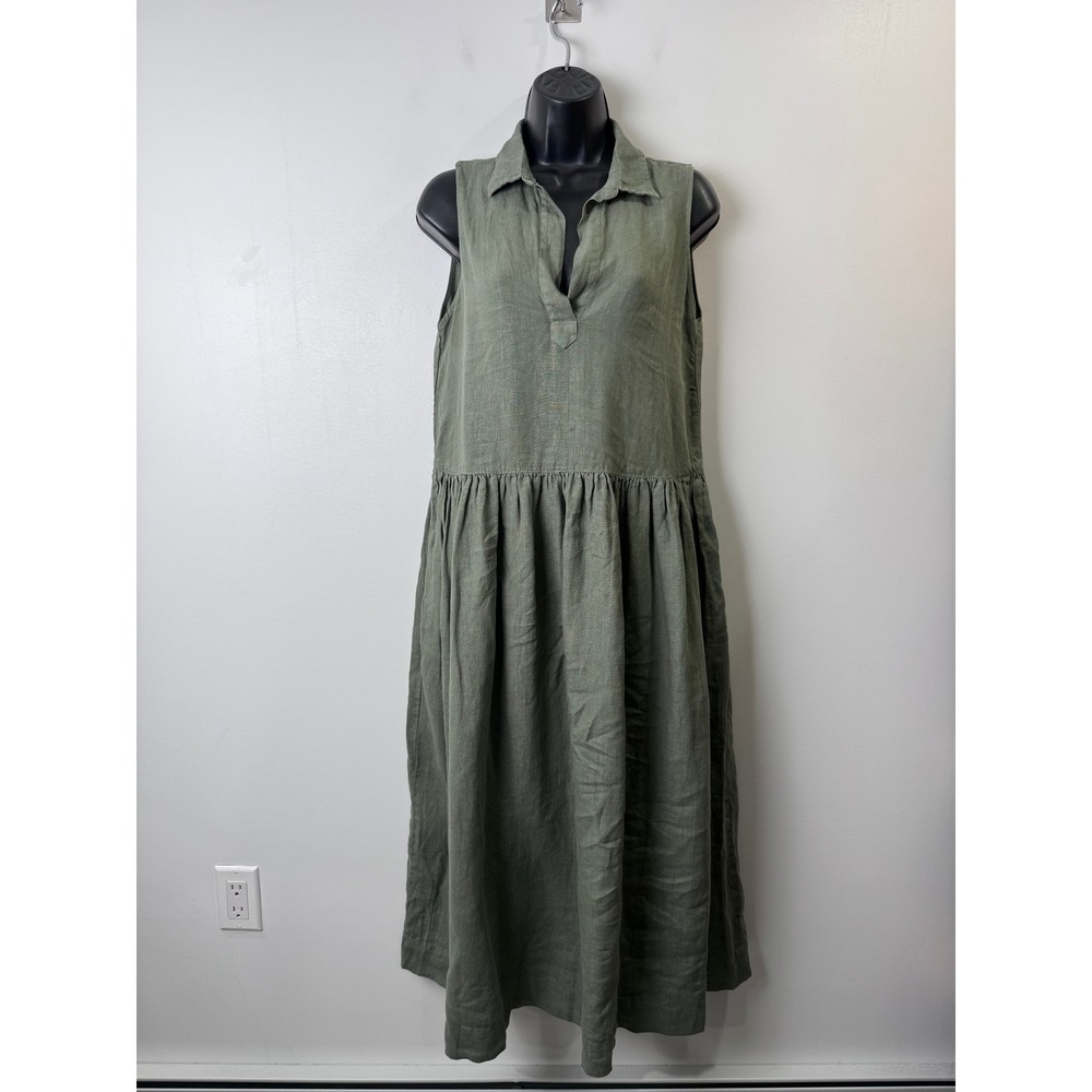 Frank & Eileen Women Green Daphne Linen Sleeveless Midi Dress Minimalist Small